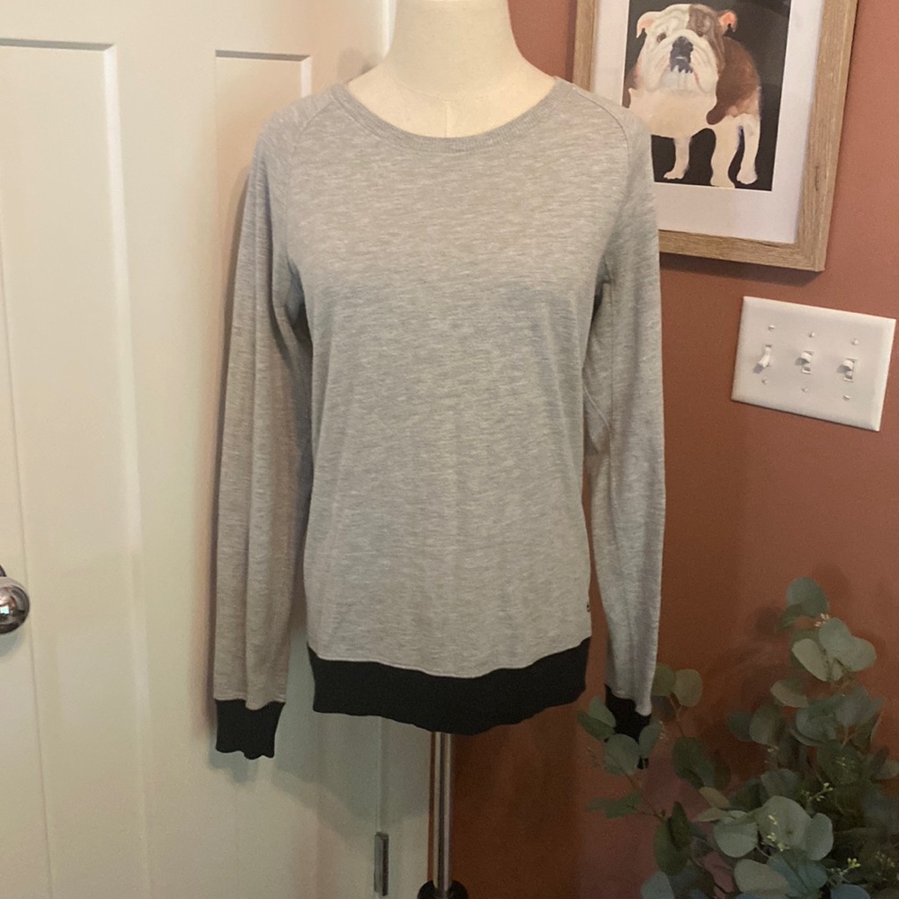rag & bone/jean heather gray black hem & cuffs cotton blend XS thin sweater
